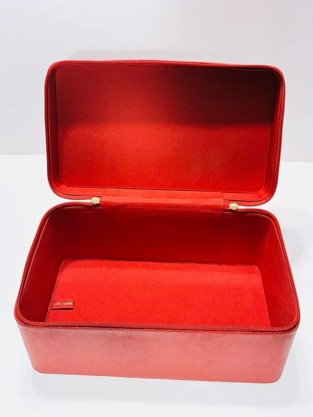 Y2K VTG Estée Lauder Red Lizard Embossed Train Case Vanity Cosmetic Bag 12x7x6.5